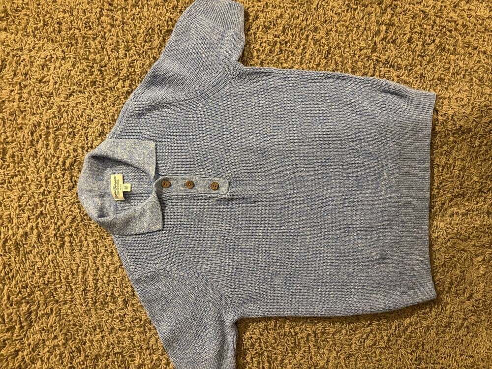 Norm Thompson Knit Polo Shirt Size M Blue Short Sleeve Sweater